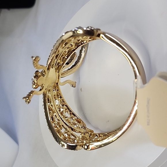 Gold Statement Hinge/ Clamper Bangle Bracelet Dragonfly with Clear Crystals New - Picture 4 of 8